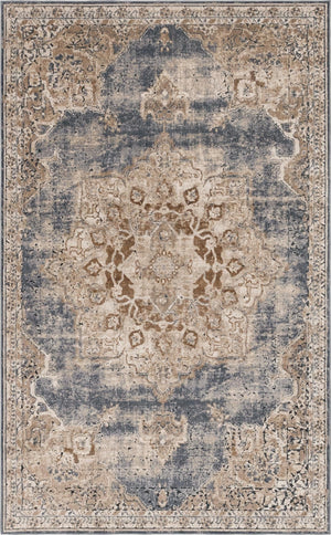 Unique Loom Chateau Roosevelt Machine Made Border Rug Slate Blue, Beige/Brown/Cream/Gray/Tan/Ivory 5' 1" x 8' 0"