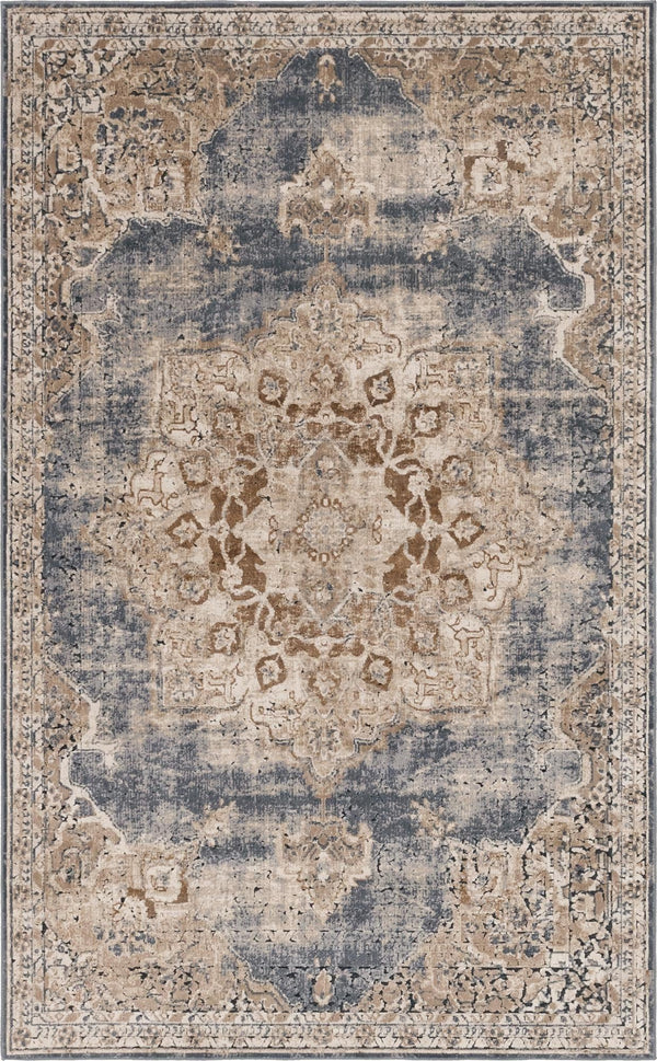 Unique Loom Chateau Roosevelt Machine Made Border Rug Slate Blue, Beige/Brown/Cream/Gray/Tan/Ivory 5' 1" x 8' 0"