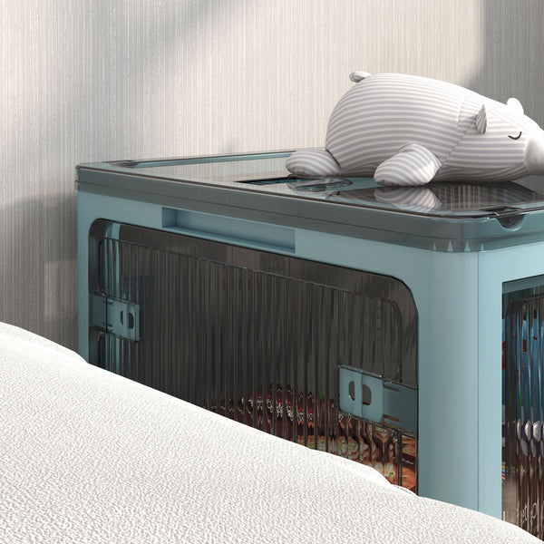 English Elm HOMCOM Collapsible Stackable Storage Bins with Lids & Wheels, 5-Sided Access, Semi-Transparent Blue, 110 lb Capacity W2225P173960