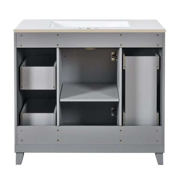 English Elm 36" 36-inch Transitional Bathroom Vanity with Ceramic Basin, Solid Wood Frame, Soft-Close Storage Elegance Grey N729P255663E