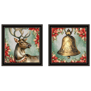 English Elm Trendy Decor 4u Holiday Reindeer Bell Two Panel Framed Art for Seasonal Wall Display B067P252300