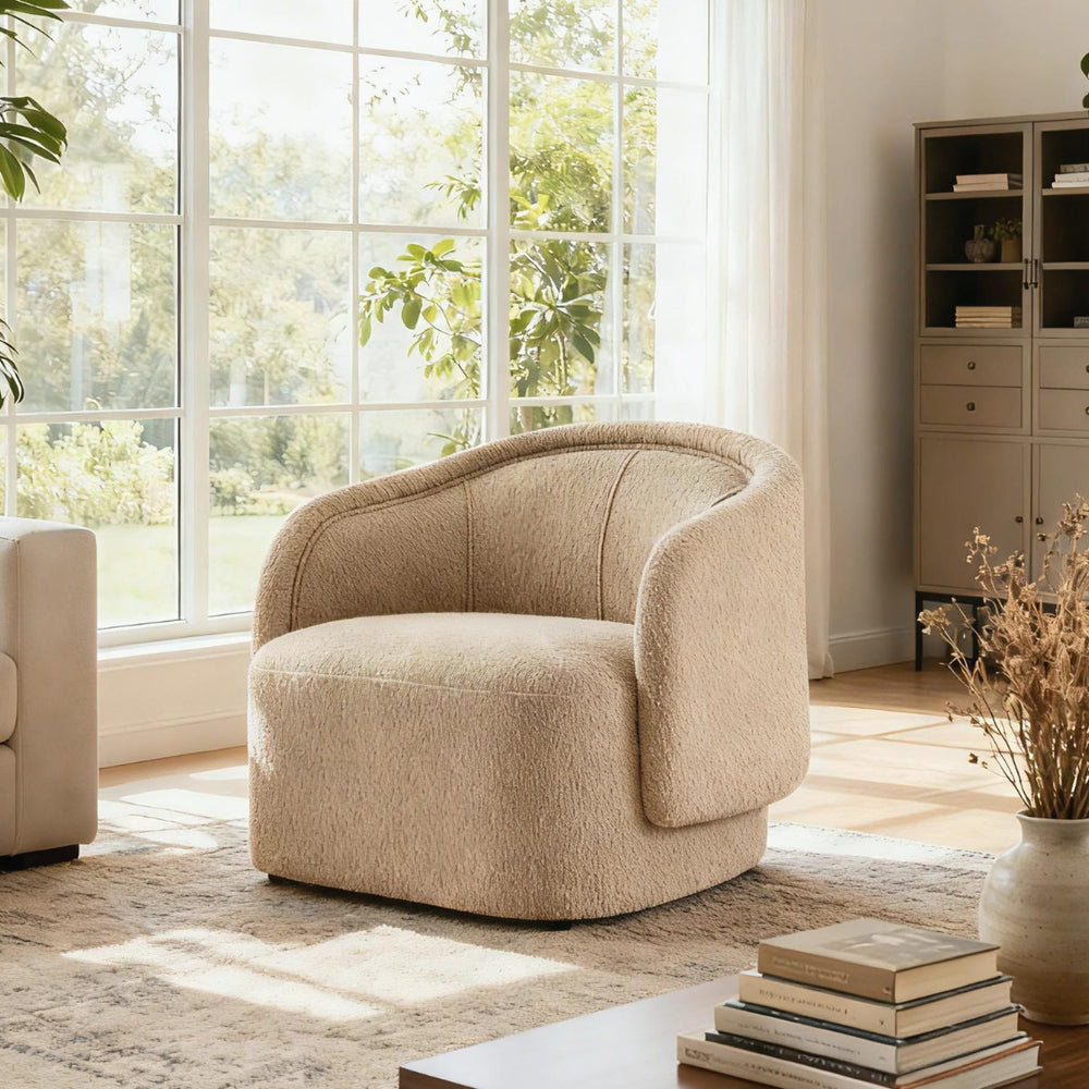 English Elm Amanda Sculptural Boucle Accent Chair Plush Cream Upholstery for Modern Living Spaces Espresso N767P381615E