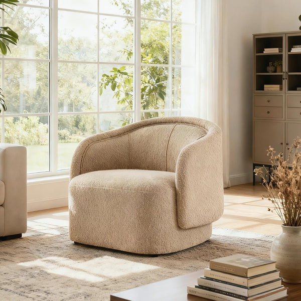 English Elm Amanda Sculptural Boucle Accent Chair Plush Cream Upholstery for Modern Living Spaces Espresso N767P381615E
