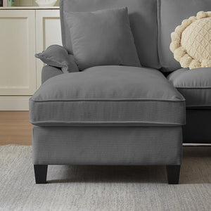 English Elm 120" Modular Corduroy Sectional Sofa Bed with Storage, U-Shaped 4-Seater, Cup Holders & Console Gray W1359S00012