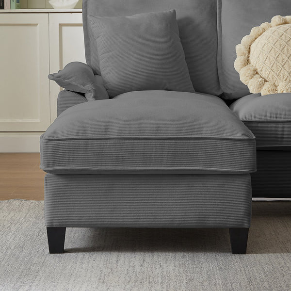 English Elm 120" Modular Corduroy Sectional Sofa Bed with Storage, U-Shaped 4-Seater, Cup Holders & Console Gray W1359S00012