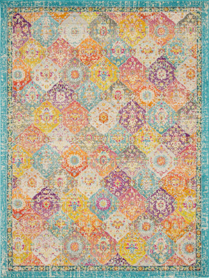 Unique Loom Penrose Blake Machine Made Trellis Rug Multi, Blue/Gray/Green/Orange/Navy Blue/Peach/Purple/Red/Yellow/Pink 9' 0" x 12' 0"