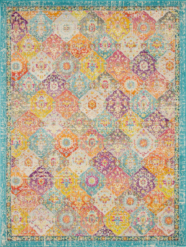 Unique Loom Penrose Blake Machine Made Trellis Rug Multi, Blue/Gray/Green/Orange/Navy Blue/Peach/Purple/Red/Yellow/Pink 9' 0" x 12' 0"