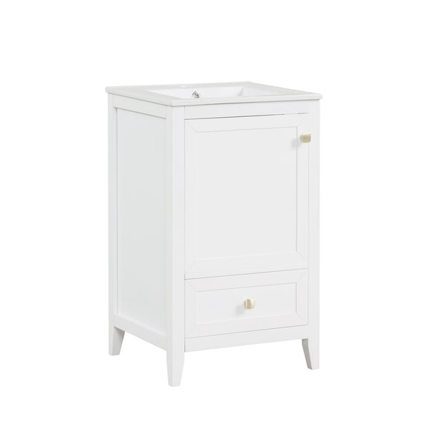 English Elm 20" Modern Bathroom Vanity With Sink, Soft-Close Door & Drawer, Ideal For Small Spaces, White Finish N725P351851K