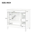 English Elm 36" Bathroom Vanity With Sink Top, Bathroom Vanity Cabinet With Two Doors and Two Drawers, Solid Wood, Open Shelf, Mdf Boards, One Package, White