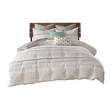 INK+IVY Nea Modern/Contemporary Cotton Printed Duvet Cover Set with Trims II12-1058 Off White/Gray