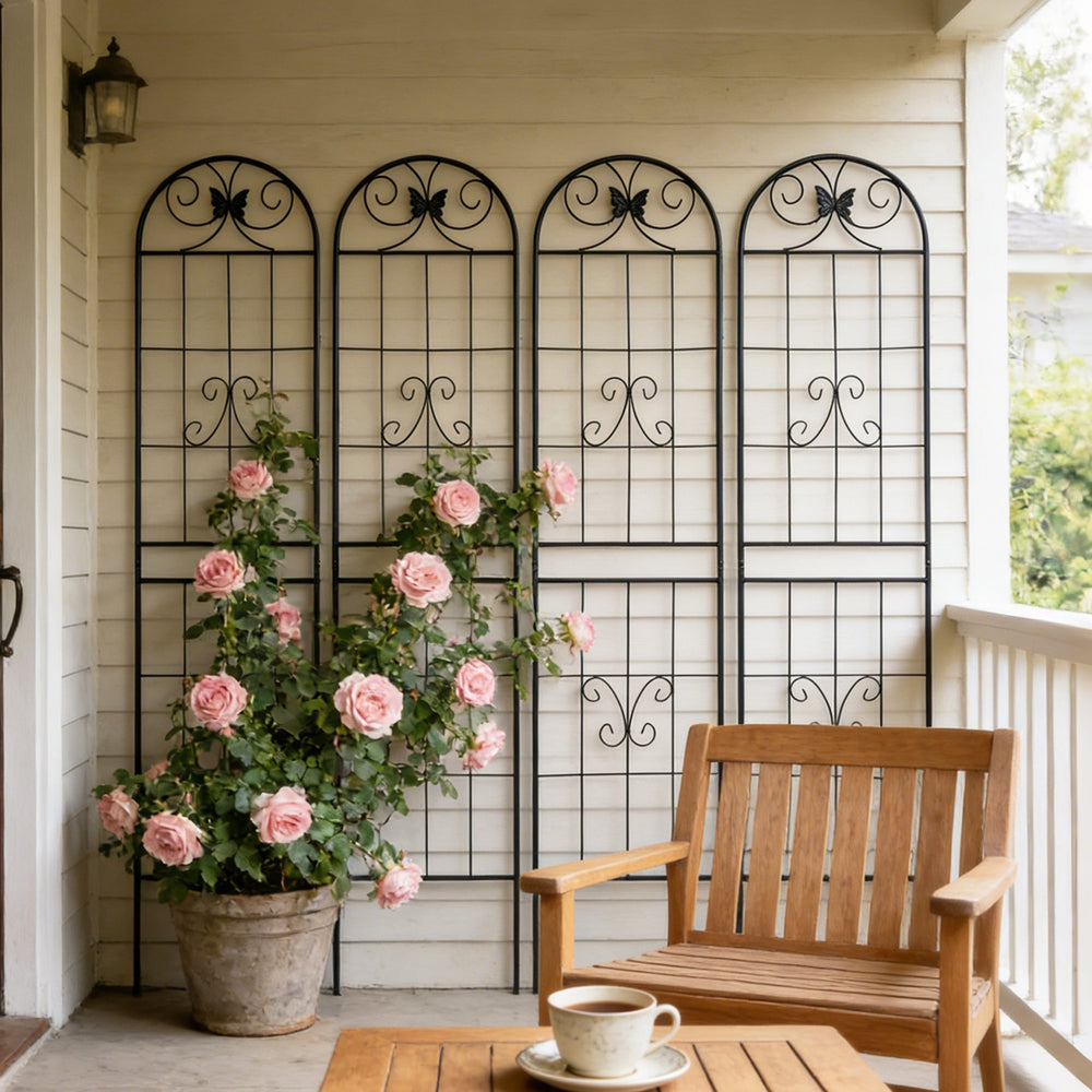 English Elm 4 Pack Powder-coated Metal Garden Trellis Panels Rustproof Climbing Plant Support Outdoor W1586P268039