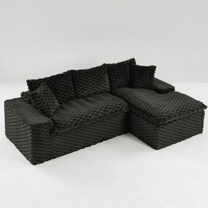 English Elm Black Turtle Velvet Sofa: Luxurious Convertible Twin-Seat With Chaise For Stylish Comfort & Versatility W3371S00032