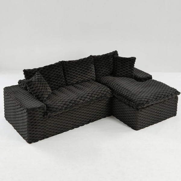 English Elm Black Turtle Velvet Sofa: Luxurious Convertible Twin-Seat With Chaise For Stylish Comfort & Versatility W3371S00032