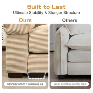 English Elm Oversized Modular Sectional Couch - Cloud-Like Comfort, Soft Camel Corduroy, Ergonomic Design & Ottoman W714S01317-GIGA