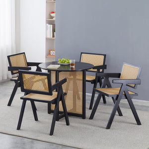 English Elm 2 Black Rubberwood Dining Chairs With Rattan Weaving - Stylish, Comfortable & Versatile Living Room Seating W2720P237607
