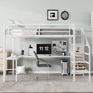 English Elm Queen Size Loft Bed With L-Shaped Desk, Usb Port & Led Lights - Stylish Space-Saving Solution For All W1580S00124-GIGA