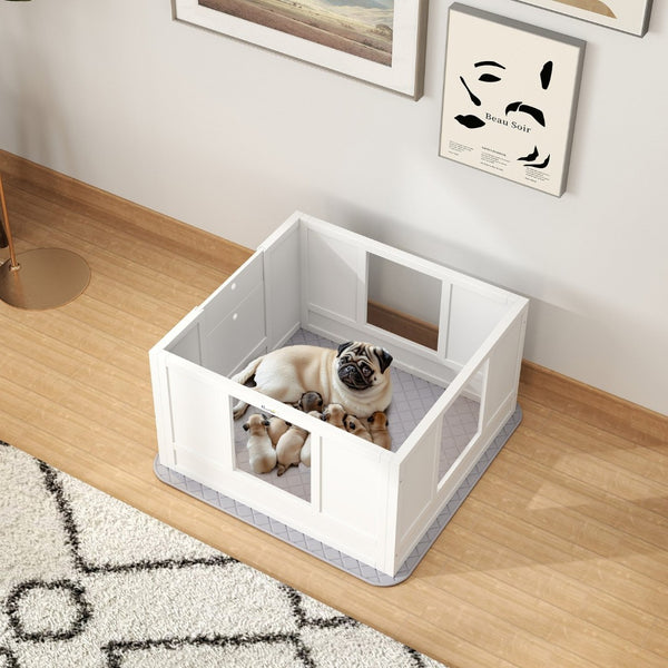 English Elm Pawhut Whelping Box For Small Dogs – Waterproof Pad, Adjustable Entrance & Clear Panels For Comfort W2225P249979-GIGA