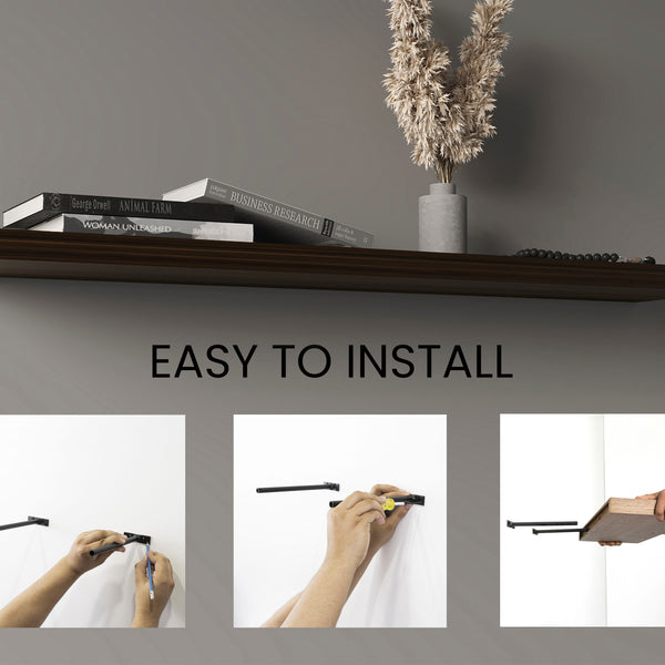 English Elm Ecco 47" Dark Oak Floating Shelves Set of 2 with Hidden Brackets, Sturdy Modern Wall Display B200P363782