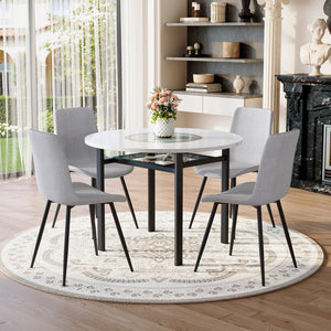 English Elm Table and Chair Set 42 Inch Round Wood Grain Dining with 4 Linen Cushioned Seats Light Gray,White+Black W1151S04506