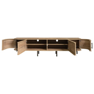 English Elm 70inch Rattan Door Media Console with Iron Legs Natural Wood Finish Living Room N710P429509P