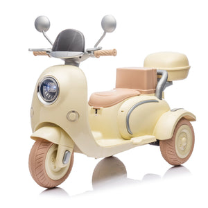 English Elm 12v Dual Motor Two Seater Kids Electric Ride on Motorcycle with Bluetooth Led and Trunk Beige W1578P268011