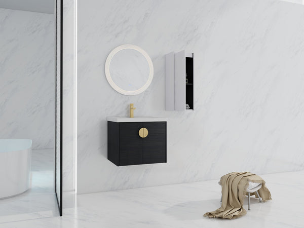 English Elm 24" Wall-Mounted Bathroom Vanity With Ceramic Sink & Side Cabinet - Stylish Storage Solution! W999S00326