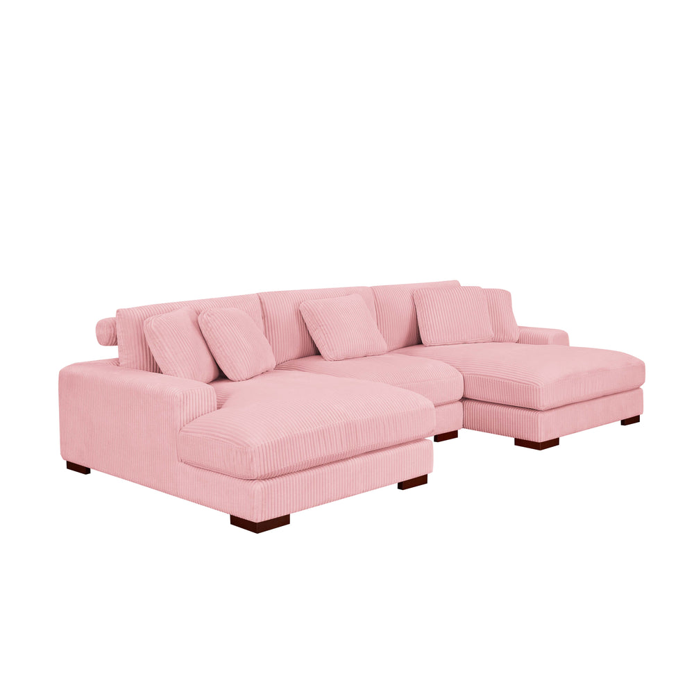 English Elm Large Corduroy Double Chaise Sectional Sofa with Lumbar Support for Spacious Living Rooms Pink B2748S00020