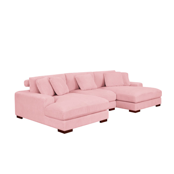English Elm Large Corduroy Double Chaise Sectional Sofa with Lumbar Support for Spacious Living Rooms Pink B2748S00020