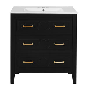 English Elm 60'' Elegant Black Bathroom Vanity Set With Ceramic Sink, 6 Drawers, Solid Wood Frame & Storage N710SS00003B