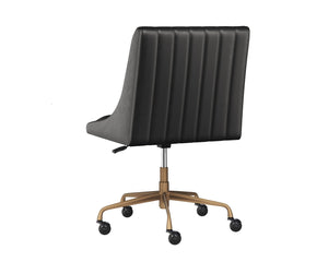 Sunpan HALDEN Office Chair - Retro-Modern Faux Leather Design with Rustic Bronze Frame for Dining Spaces Black 112252