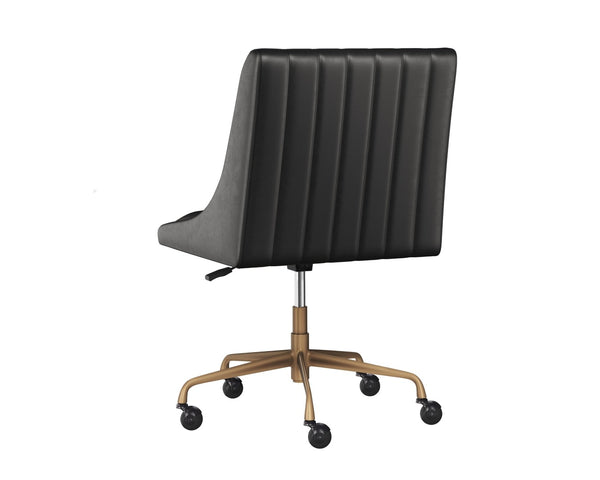 Sunpan HALDEN Office Chair - Retro-Modern Faux Leather Design with Rustic Bronze Frame for Dining Spaces Black 112252