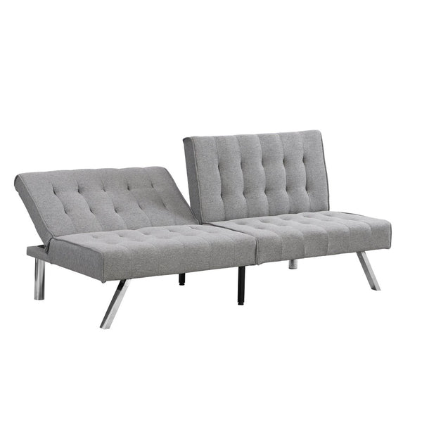 English Elm Wood Frame Futon Sofa Bed With Stainless Steel Legs - Grey Faux Linen, Space-Saving & Stylish Design W2297P247601-GIGA