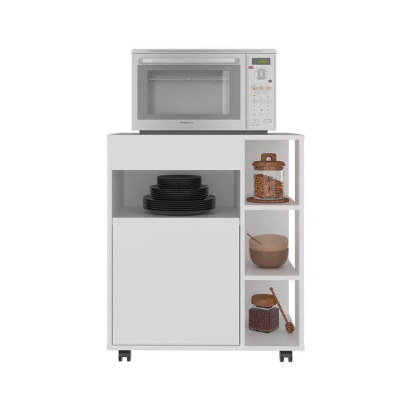 English Elm Zombia Rolling Microwave Cart with Open Shelving and Closed Cabinet in White B128P485401