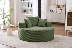 English Elm Accent Round Swivel Lounge Chair Corduroy Upholstered Oversized Seat for Bedroom or Living Room Green W1752P422124