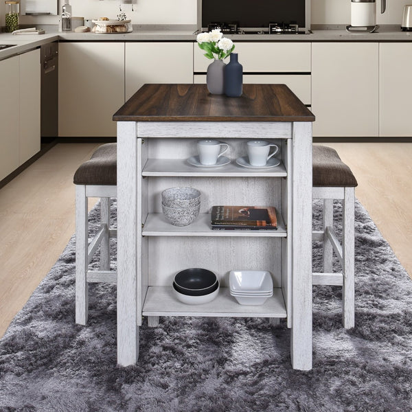 English Elm [3-Piece] Stylish Counter Height Dining Set With Built-In Storage, Cushioned Stools, Space-Saving Charm W2537P211110-GIGA