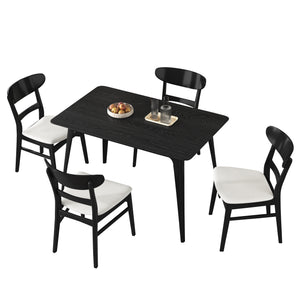 English Elm [video] Mid-century Modern Rubberwood 5-piece Dining Set with Padded Chairs Beige Seats N759S011001K