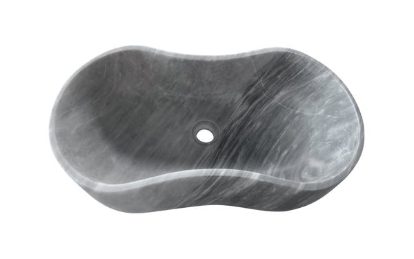 English Elm Carrara Gray Marble Vessel Sink - Semi-Polished, Unique Design For Elegant Bathrooms, 23.6X14.2 Inches W1696P333270