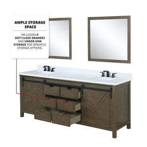 English Elm Rustic Brown Double Bath Vanity 80" W x 22" D with Cultured Marble Top, Matte Black Faucets & Mirrors B2731S01122