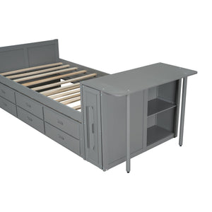 English Elm Twin Multifunctional Wood Platform Bed with Built-In Desk, Trundle & 3 Drawers for Small Spaces Gray 44.3 L x 23.1 W x 9 H N733S212832E