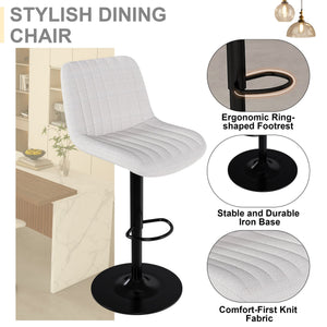 English Elm 63" Modern Kitchen Island Set With 2 Beige Bar Stools, White Marble Look, Led Lighting & Grill Design W2699S00074