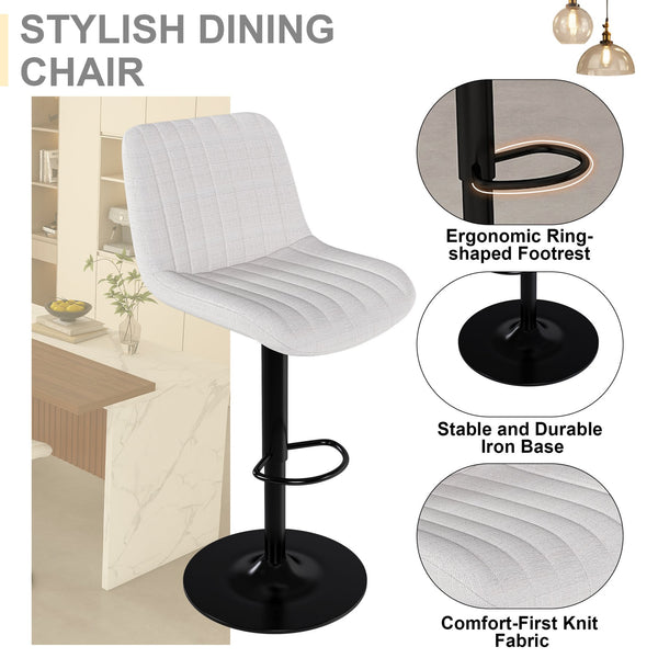English Elm 63" Modern Kitchen Island Set With 2 Beige Bar Stools, White Marble Look, Led Lighting & Grill Design W2699S00074