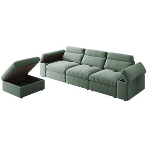 English Elm This modular cloud sofa offers adjustable reclining back, down-filled cushions, hidden storage and plush comfort for modern spaces Dark Green W3820S00006