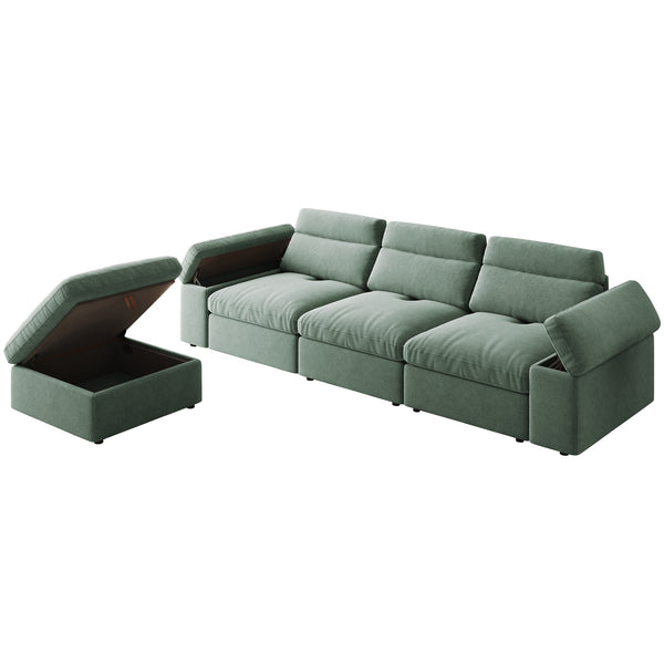 English Elm This modular cloud sofa offers adjustable reclining back, down-filled cushions, hidden storage and plush comfort for modern spaces Dark Green W3820S00006