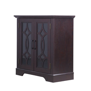 English Elm Elegant Mirrored Sideboard with Butterfly Carved Doors Wood Grain Finish Dining Storage Ox Blood Red W2899P372744
