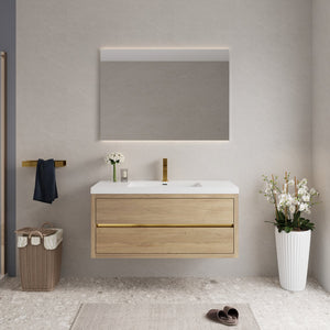 English Elm 48'' Floating Oak Fluted Bathroom Vanity Wall Mounted with Stone Resin Basin Soft Close W1920P385578