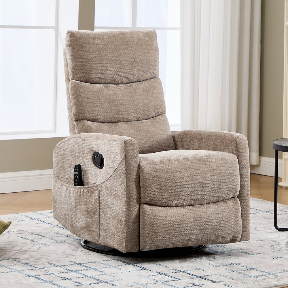English Elm Heat Massage Recliner with Swivel Rocker and 8 Node Vibration for Living Room Comfort W3224P357562