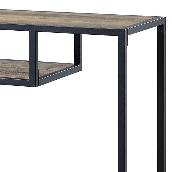 English Elm Idella Rustic Oak Sofa Table with Black Metal Frame, 2 Storage Shelves, Industrial KD Design B2726P272322