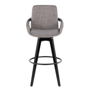 English Elm Fixed-height Swivel Barstools Upholstered Grey Fabric Black Wood Legs Kitchen Set of 2 B202S01892