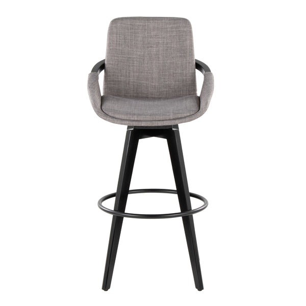 English Elm Fixed-height Swivel Barstools Upholstered Grey Fabric Black Wood Legs Kitchen Set of 2 B202S01892