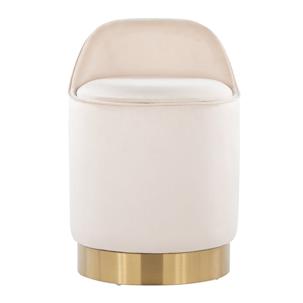 English Elm 18" Tufted Velvet Vanity Stool with 360 Swivel Base and Hidden Storage Compartment Cream B202P471497